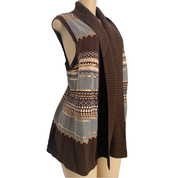 Petite Fair Isle Knit Grandpa Style Sequin Dark Academia Sweater Shrug - Picture 10 of 10